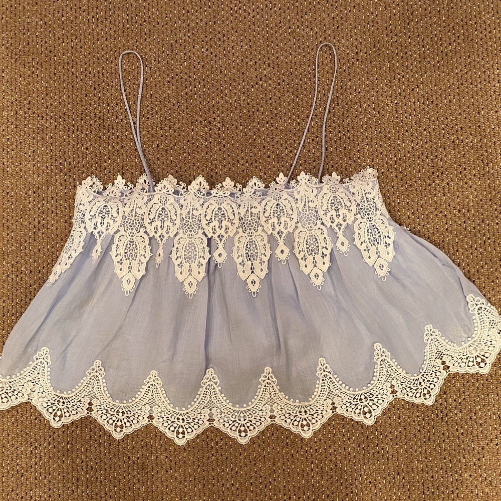 Zara Blue Studio Applique Lace Blouse